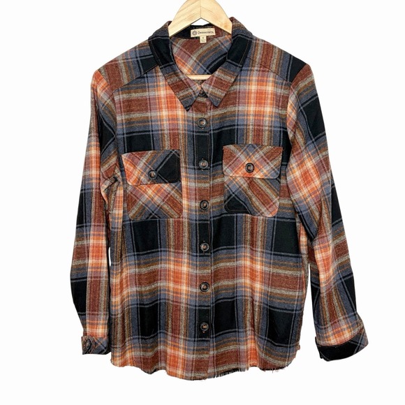Democracy Tops - Democracy Plaid Flannel Shirt Womens Small Button Up Granola Girl Outdoor Earthy